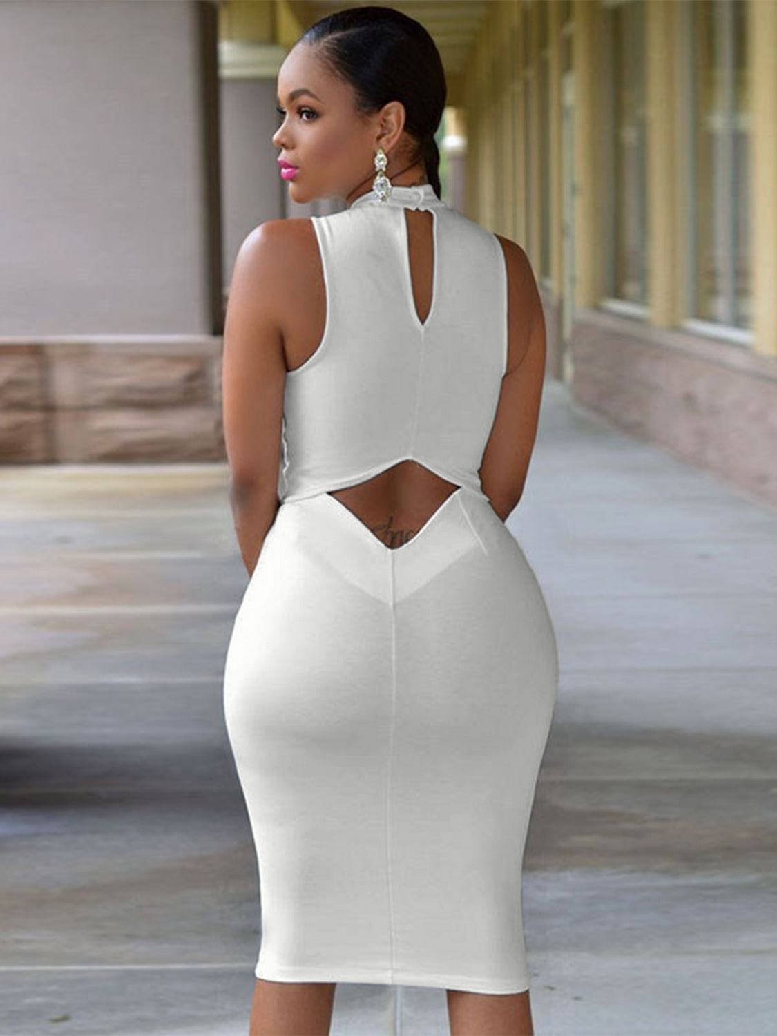 Cutout Mock Neck Sleeveless Dress | American Luxury Unlimited Blush Pink / L Cutout Mock Neck Sleeveless Dress | American Luxury Unlimited Blush Pink / L