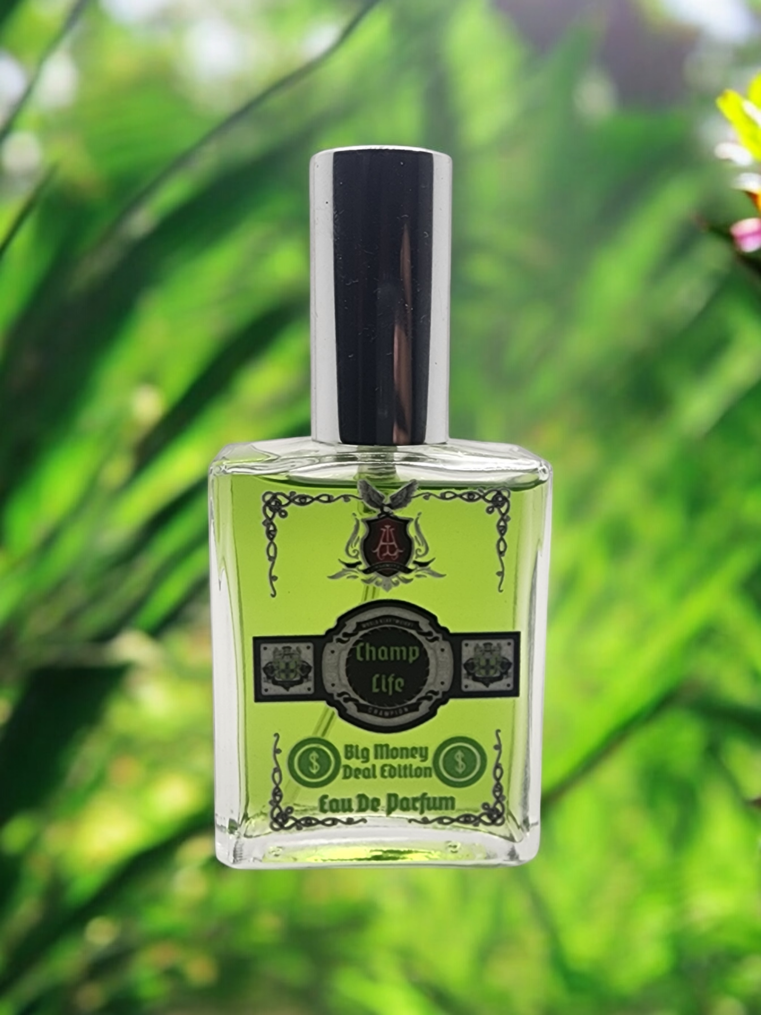 Men's fragrance with spearmint, saffron, and pink pepper top notes in forest