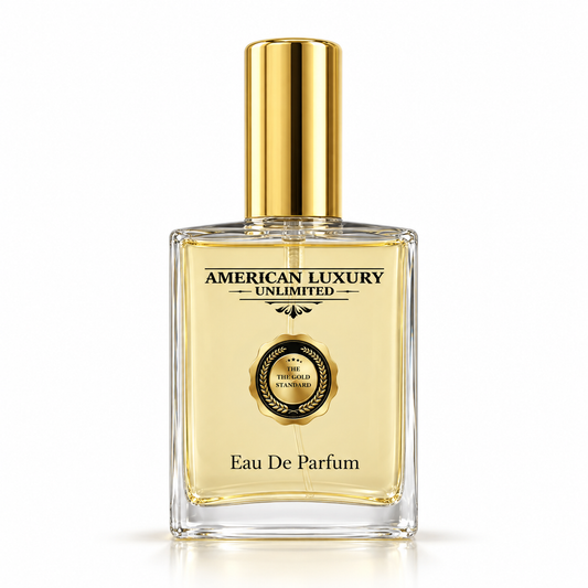 The Gold Standard men's fragrance by American Luxury Unlimited on a clean white background