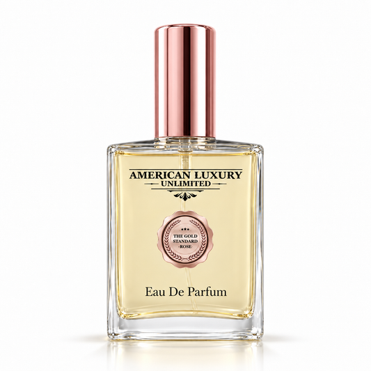 The Gold Standard Rose men's fragrance by American Luxury Unlimited on a clean white background